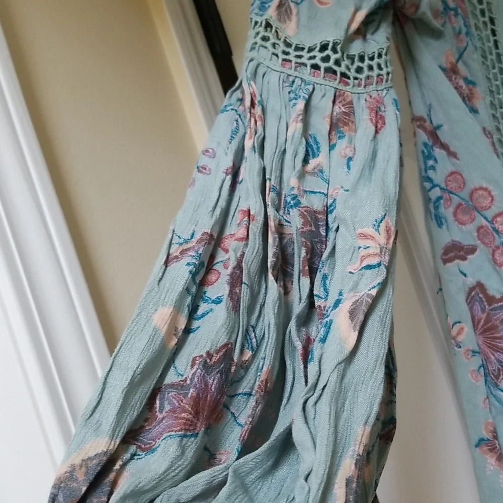 Free People Just The Two Of Us Printed Floral Lace Inset Tunic Dress, S